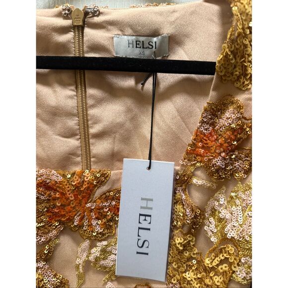 HELSI Kristen Sequin Floral Long Sleeve Cocktail Minidress Party Cocktail Size X - Picture 6 of 7